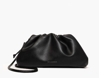 Pouch mit Schulterriemen Schultertasche Umhängetasche - 100% echtes Leder schwarz FREYA ESTEPHAN