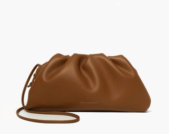 Pouch mit Schulterriemen Schultertasche Umhängetasche - 100% echtes Leder braun FREYA ESTEPHAN