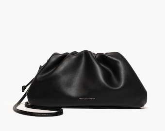 Leather Shoulder Bag Crossbody Handbag with Strap - 100% genuine Leather black FREYA ESTEPHAN