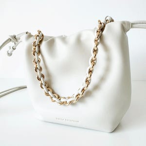 Leather Shoulder Bag Crossbody Handbag with Strap - 100% genuine Leather white FREYA ESTEPHAN