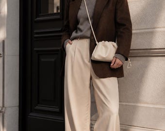 Leather Shoulder Bag Crossbody Handbag with Strap - 100% genuine Leather white FREYA ESTEPHAN