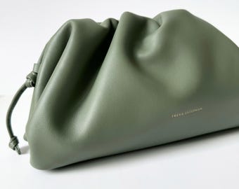 Leather Shoulder Bag Crossbody Handbag with Strap - 100% genuine Leather olive green FREYA ESTEPHAN