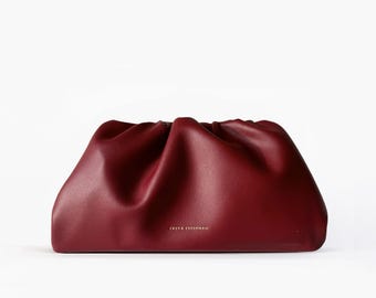Leather Clutch Handbag Evening Bag - 100% genuine leather dark red / burgundy FREYA ESTEPHAN