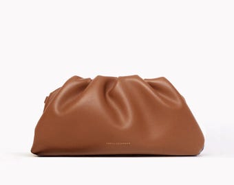 Leder Clutch Handtasche Abendtasche - 100% echtes Leder Karamell Caramel Braun Hellbraun FREYA ESTEPHAN