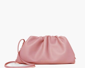Pouch mit Schulterriemen Schultertasche Umhängetasche - 100% echtes Leder altrosa FREYA ESTEPHAN