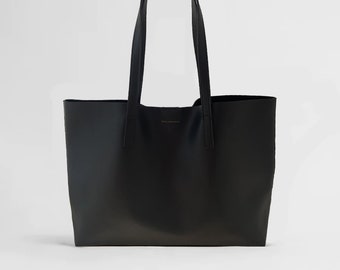 Kalbsleder Leder Tote Shopper Handtasche Totebag Shopping - 100% echtes Leder schwarz FREYA ESTEPHAN