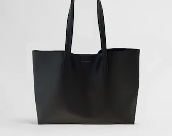 Calfskin Leather Tote Shopper Handbag Totebag Shopping - 100% genuine leather black FREYA ESTEPHAN