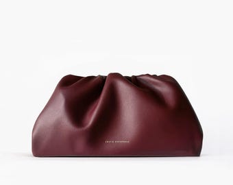 Leder Clutch Handtasche Abendtasche - 100% echtes Leder Dunkelrot Burgundy Bordeaux FREYA ESTEPHAN