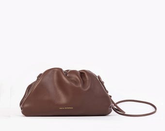 Leather Shoulder Bag Crossbody Handbag with Strap - 100% genuine Leather brown FREYA ESTEPHAN