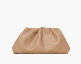 Nude Leather Clutch Bag, Beige Evening Purse, Soft Genuine Leather Pouch Clutch, Wedding Guest Bag, FREYA ESTEPHAN