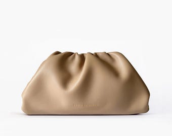 Leder Clutch Handtasche Abendtasche - 100% echtes Leder beige nude FREYA ESTEPHAN