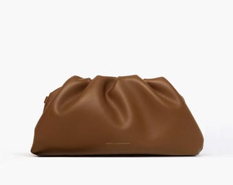 Leder Clutch Handtasche Abendtasche - 100% echtes Leder Karamell Braun FREYA ESTEPHAN