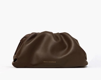 Leder Clutch Handtasche Abendtasche - 100% echtes Leder dunkel braun FREYA ESTEPHAN