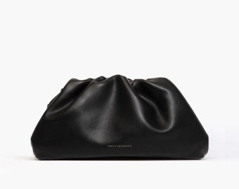 Leder Clutch Handtasche Abendtasche - 100% echtes Leder schwarz FREYA ESTEPHAN