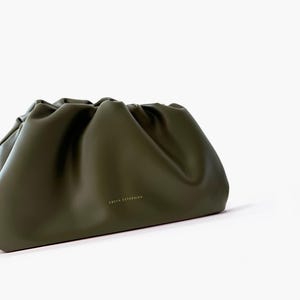 Leather Clutch Handbag Evening Bag - 100% genuine leather dark green FREYA ESTEPHAN