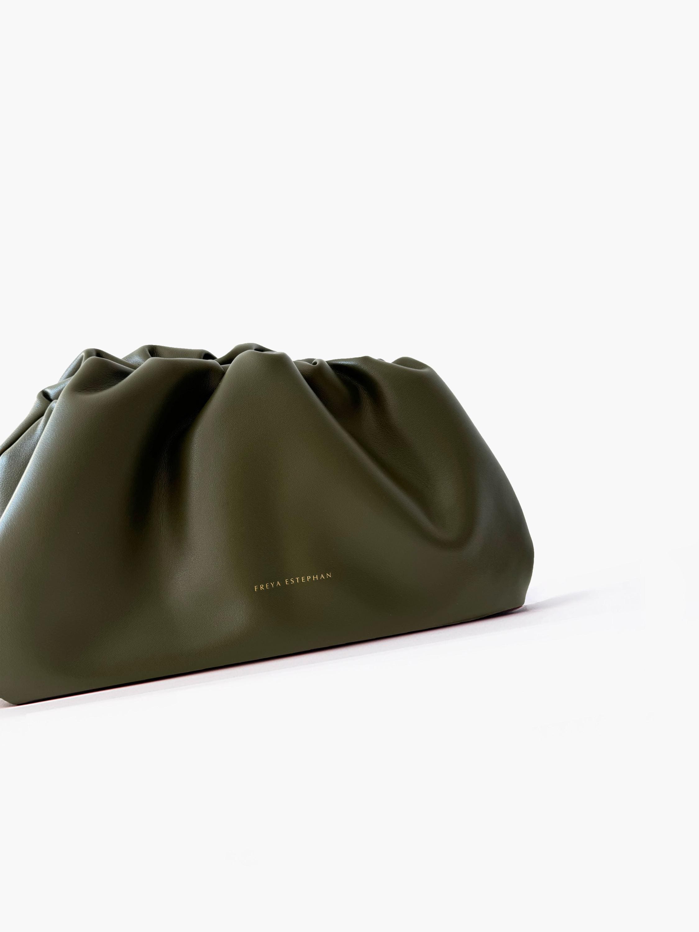 Leather Clutch Handbag Evening Bag - 100% genuine leather dark green FREYA ESTEPHAN