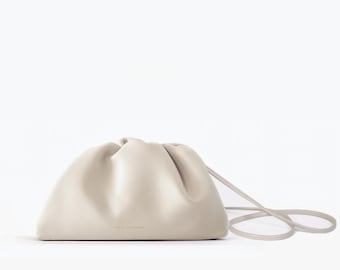 Pouch mit Schulterriemen Schultertasche Umhängetasche - 100% echtes Leder weiß FREYA ESTEPHAN