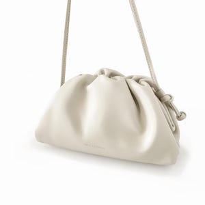 Leather Shoulder Bag Crossbody Handbag with Strap - 100% genuine Leather white FREYA ESTEPHAN