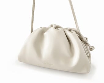 Leather Shoulder Bag Crossbody Handbag with Strap - 100% genuine Leather white FREYA ESTEPHAN