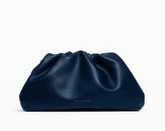 Leder Clutch Handtasche Abendtasche - 100% echtes Leder dunkelblau navy blau FREYA ESTEPHAN
