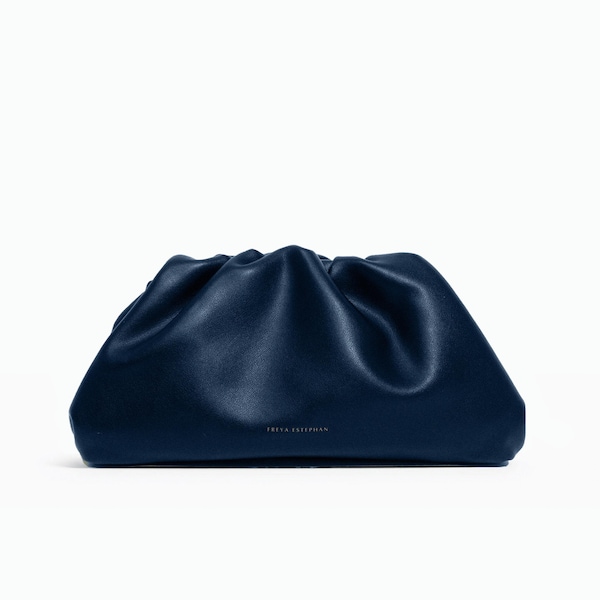 Leather Clutch Handbag Evening Bag - 100% Genuine Leather Navy Blue by FREYA ESTEPHAN