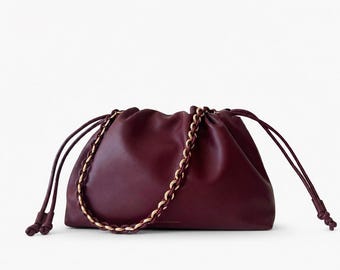 Deep Burgundy Leather Shoulder Bag - Crossbody Handbag with Strap by FREYA ESTEPHAN