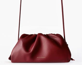 Leather Shoulder Bag Crossbody Handbag with Strap - 100% genuine Leather dark red / burgundy / bordeaux FREYA ESTEPHAN
