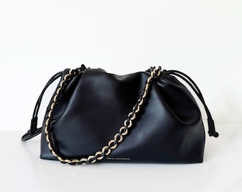 Bolso bandolera de piel con correa - 100% piel auténtica negra FREYA ESTEPHAN