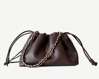 Dark Brown Leather Shoulder Bag - Espresso Crossbody Handbag with Strap by FREYA ESTEPHAN