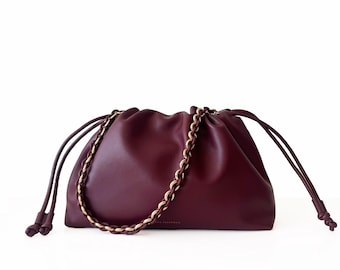 Schultertasche Umhängetasche - 100% echtes Leder deep burgundy bordeaux FREYA ESTEPHAN