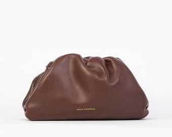 Leather Clutch Handbag Evening Bag - 100% genuine leather brown FREYA ESTEPHAN