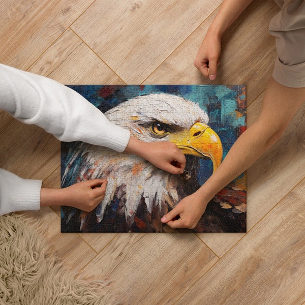 Majestic Eagle Portrait Canvas Puzzle (252, 520-Piece) - Wildlife Art, Oil Painting Style, Nature Lover Gift
