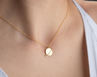 925 Sterling Silver Saturn Necklace • Minimalist Planet Pendant • Dainty Celestial Jewelry • Tiny Outer Space Necklace for Her