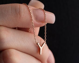 Handmade 14K Solid Gold 3D Tiny Letter Necklace - Thick Letter Pendant - Minimalist Initial Charm Pendant – Personalized Gift for Christmas