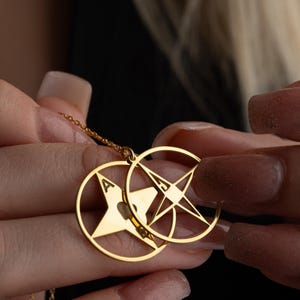 Dual Compass Custom Necklace Personalized Compass Pendant Jewelry Personalize Name Compass Necklace North Star Engrave Coordinate Necklace