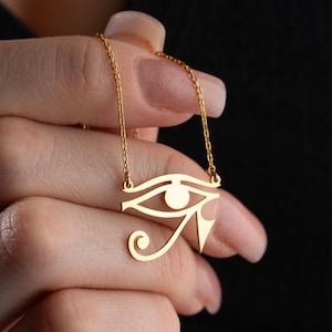 14K Solid Gold Auge des Horus Halskette Anhänger Schutz MYTHOLOGY Halskette Mutter Tag Geschenke Ägyptische spirituelle Amulett Eye Horus Halskette