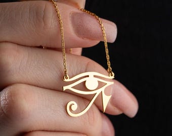 14K Solid Gold Eye Of Horus Necklace Pendant Protection MYTHOLOGY Necklace Mother Day Gifts Egyptian Spiritual Amulet Eye Horus Necklace