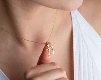 Gold Kanji Necklace, Symbol of Strength Necklace, Encouragement Kanji Necklace, Sterling Silver Japanese Necklace, Motivational Gift