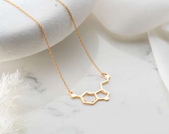 Motivation Handmade Serotonin Molecule Chemical Structure Necklace Science-inspired Jewelry Solid Gold Serotonin Symbol Minimalist Necklace