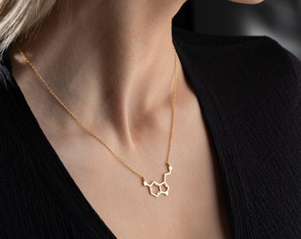 Handmade Gold Serotonin Molecule Necklace - Chemical Structure Necklace - Science-inspired Jewelry - Solid Gold Serotonin- Molecular Symbol