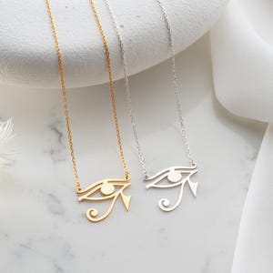 14K Solid Gold Auge des Horus Halskette Anhänger Schutz MYTHOLOGY Halskette Mutter Tag Geschenke Ägyptische spirituelle Amulett Eye Horus Halskette