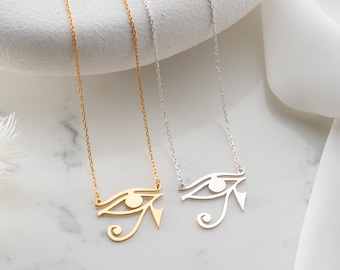 14K Solid Gold Eye Of Horus Necklace Pendant Protection MYTHOLOGY Necklace Mother Day Gifts Egyptian Spiritual Amulet Eye Horus Necklace