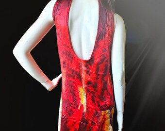 Robe Roberto Cavalli rouge imprimé pixels en soie taille S M