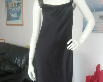 Maxi nightie dress in black silk size S M