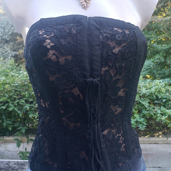 Yves Saint Laurent Rive Gauche black lace corset bustier L