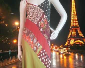 Jean Paul Gaultier Maxi Evening dress in multicolored silk patchwork print size M L