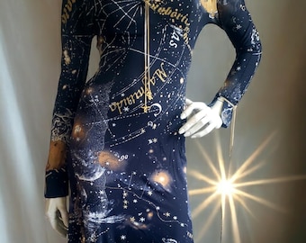 Roberto Cavalli mid-length dress with multi-colored horoscope constellation print size S small M