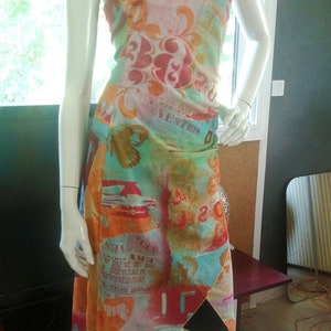 Y2k 2000s Multicolor bedrukte mesh bustierjurk maat S M