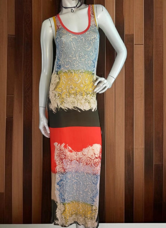 jean paul maxi dress Jean Paul Gaultier double-layered Printed Maxi Dress | Green