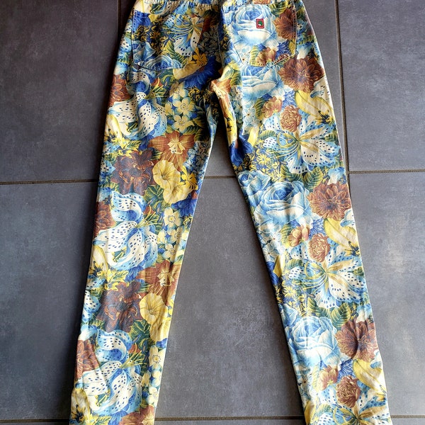 Kenzo Miyuki Jean vintage pantalon imprimé floral multicouleur taille S